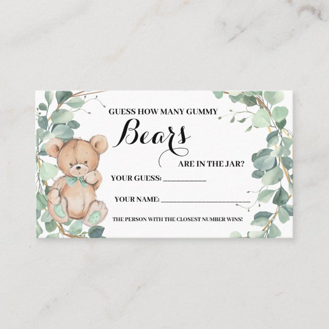 Hur många Gummy Bear Grey Baby Shower Game Card Placeringskort (Framsida)