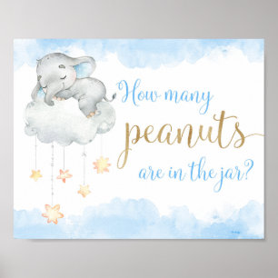 Hur många jordnötter blåa elefantbabydusch i guld poster