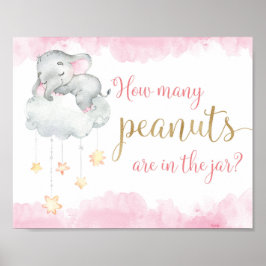 Hur många jordnötter rosa guld elephant babydusch poster
