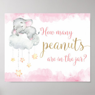 Hur många jordnötter rosa guld elephant babydusch poster