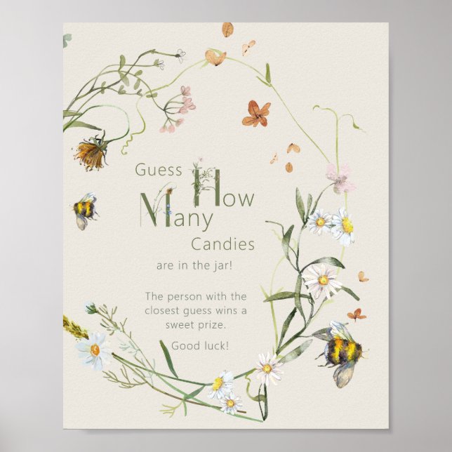 Hur många kaniner har Wildblomma Bee Beige Baby Sh Poster (Framsidan)