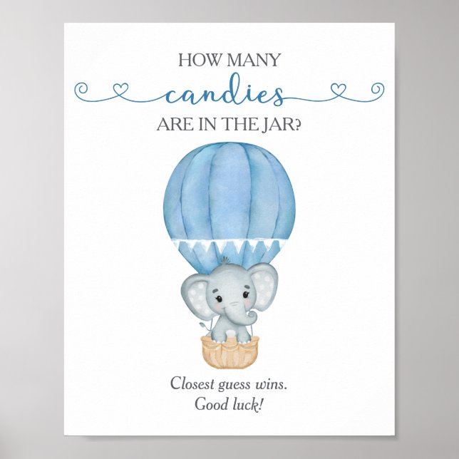 Hur många kanter spelar Blue Elephant Baby Shower- Poster (Framsidan)