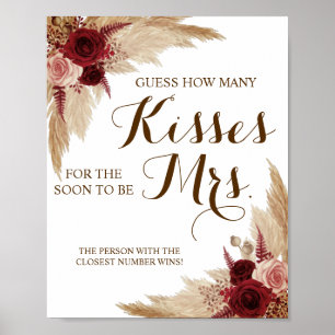 Hur många kisser för mrs Pampas Shower Game Sign Poster