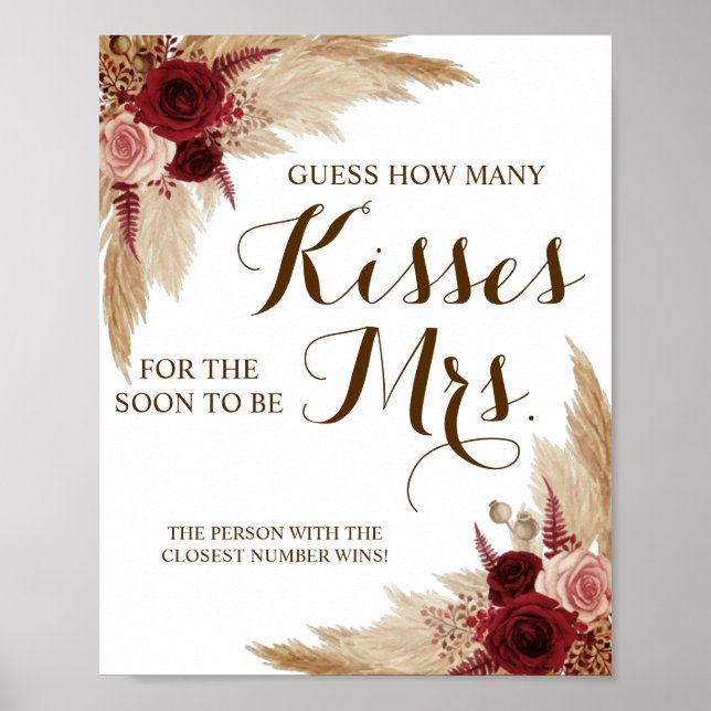 Hur många kisser för mrs Pampas Shower Game Sign Poster (Framsidan)