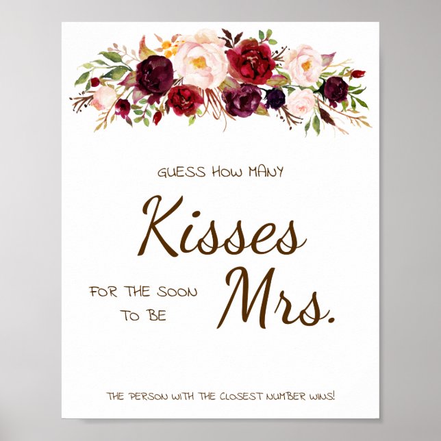 Hur många Kisses för Marsala Shower Game Sign Poster (Framsidan)