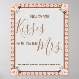 Hur många Kisses för Mrs Rosa Shower Game Sign Poster