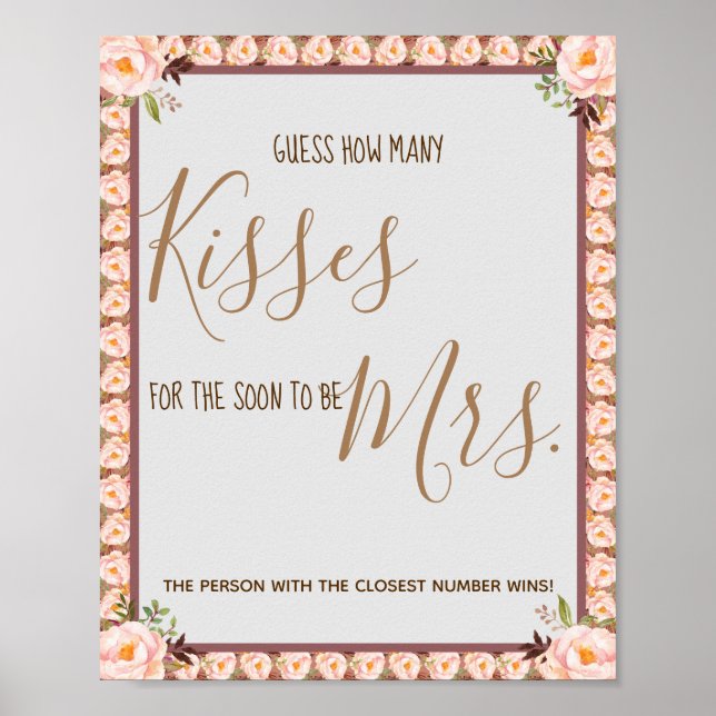 Hur många Kisses för Mrs Rosa Shower Game Sign Poster (Framsidan)