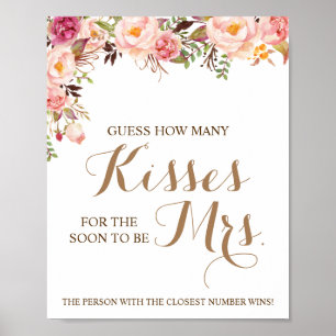 Hur många Kisses för Mrs Rosa Shower Game Sign Poster