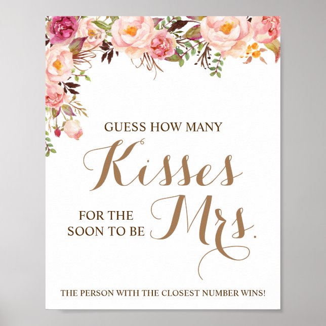 Hur många Kisses för Mrs Rosa Shower Game Sign Poster (Framsidan)