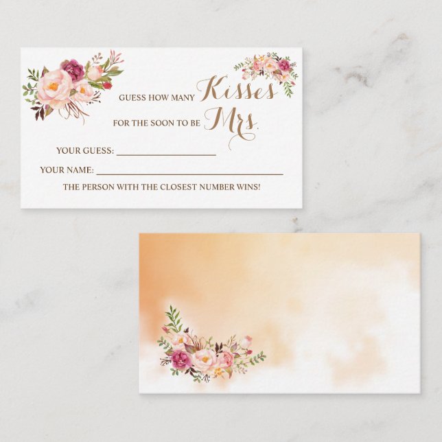 Hur många Kisses för Mrs Rosa Shower-spelkortet Placeringskort (Fram/baksida)