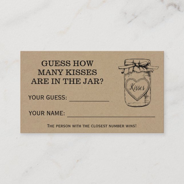 Hur många Kisses Möhippa Rustic Game Card Placeringskort (Framsida)