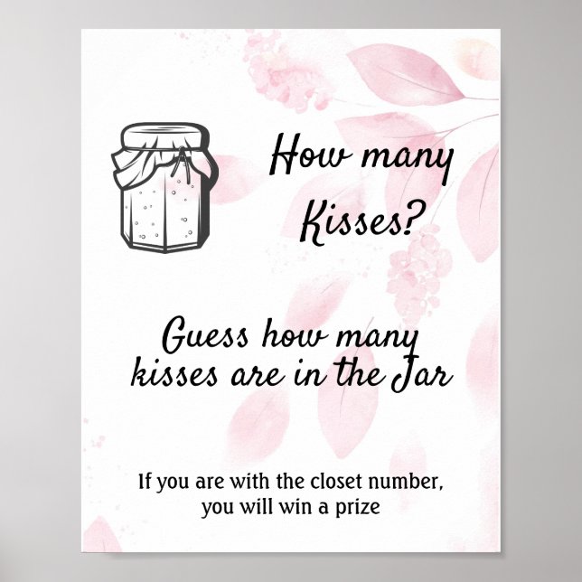 Hur många Kisses? - Rosa Watercolor Poster (Framsidan)