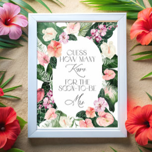 Hur många Kisses Tropical Blommigt Möhippa Game Poster