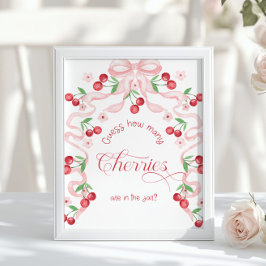 Hur många körsbär i burken rosa band Baby shower Poster