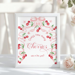 Hur många körsbär i burken rosa band Baby shower Poster