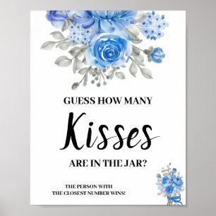 Hur många kyssar BlueFlower Bröllopsdusch Spel Sky Poster