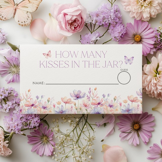 Hur många kyssar Floral Butterfly Bröllopsdusch  Tilläggskort (How many kisses in the jar? Bridal shower games ticket. Pastel Wildflower Butterfly Theme)