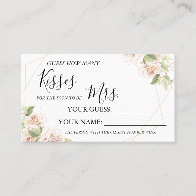 Hur många kyssar för att vara mrs duschcard-spel? placeringskort (Framsida)