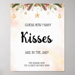 Hur många kyssar jul bröllopsdusch spelskylt poster