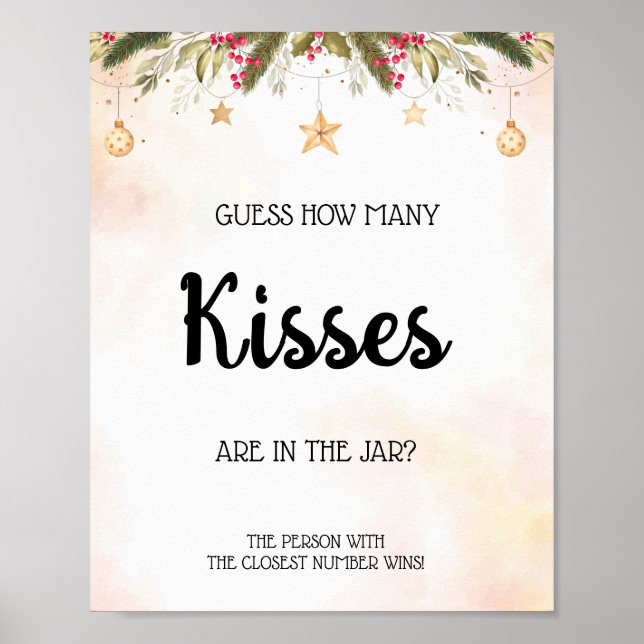Hur många kyssar jul bröllopsdusch spelskylt poster (Framsidan)
