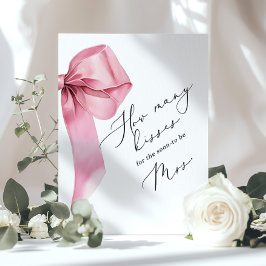 Hur många kyssar Pink Bow Script Bröllopsfest Poster