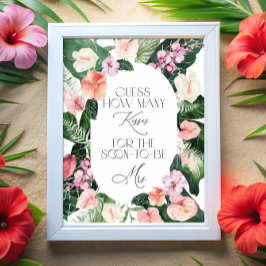 Hur Många Kyssar Tropisk Blommig Bröllopsfest Lek Poster