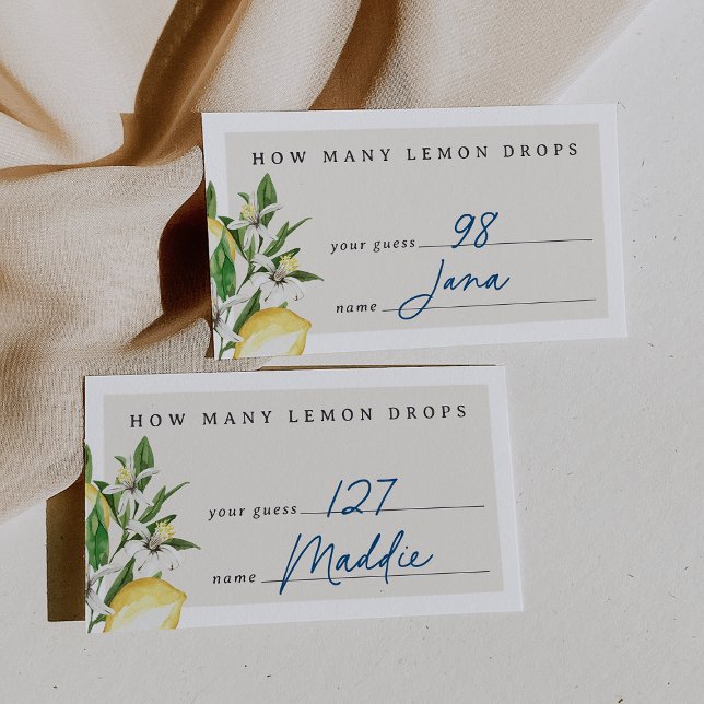 Hur många lejondroppar i Burk-spelkortet? Tilläggskort (Lemon candy guessing game cards)