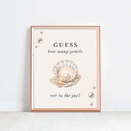 Hur många Pearls Coastal Baby Shower Game Sign Poster