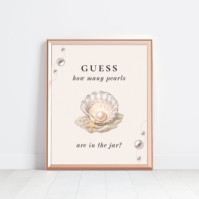 Hur många Pearls Coastal Baby Shower Game Sign Poster (Skapare uppladdad)