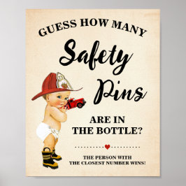 Hur Många Säkerhetsnålar Spel Brandman Baby Shower Poster
