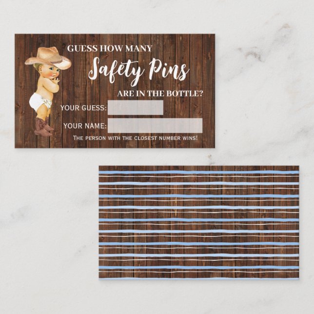 Hur många Stift Cowboy Baby Shower Game Card Placeringskort (Fram/baksida)