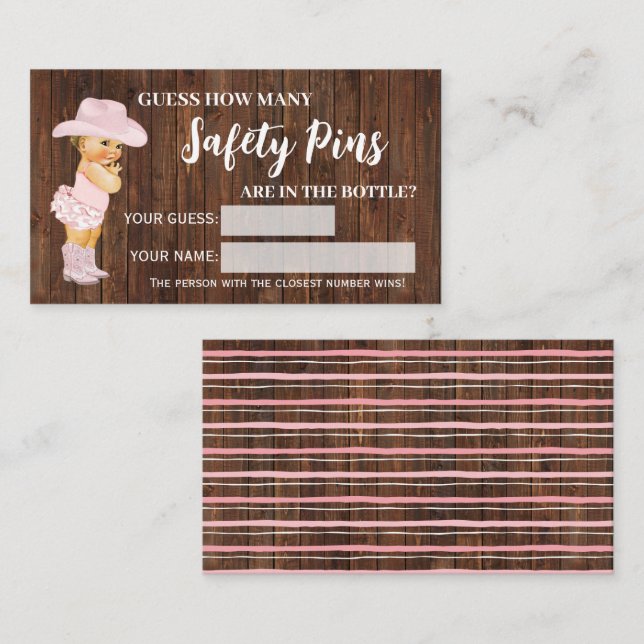 Hur många Stift Cowgirl Baby Shower Game Card Placeringskort (Fram/baksida)