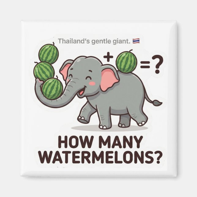 Hur många vattenmeloner? Elefantens matematikspel Magnet (Framsidan)