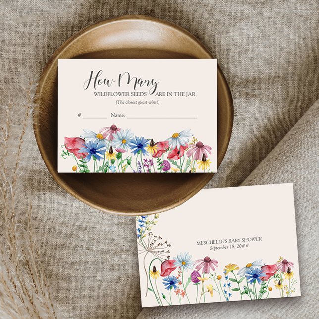 Hur Många Vildblomsterfrön Baby Shower Spelkort Tilläggskort (Baby Shower game card - how many guessing game - from my Wildflower Charm collection)