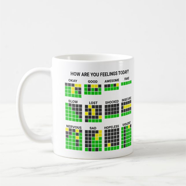 Hur mår du idag? anpassat ordspel kaffemugg (Vänster)