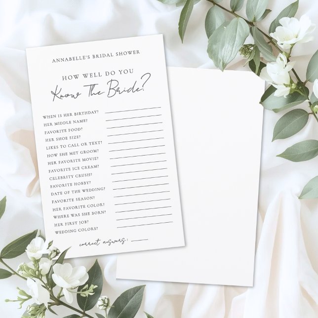 Hur Mycket Känner Du Bruden Bröllopsfest-Spel (How Well Do You Know The Bride Bridal Shower Game)