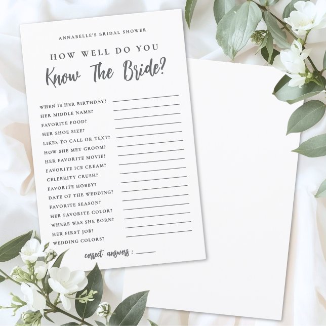 Hur Mycket Känner Du Bruden Bröllopsfestspel (How Well Do You Know The Bride Bridal Shower Game)