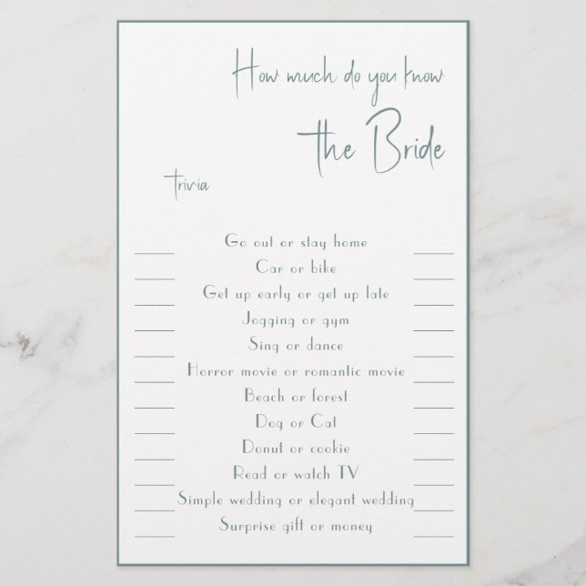 Hur mycket känner du till Bride Trivia Flyer? Flygblad (Framsidan)