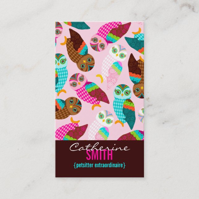 Hur nu lite ugglor? Lodrät Visitkort (Framsida)