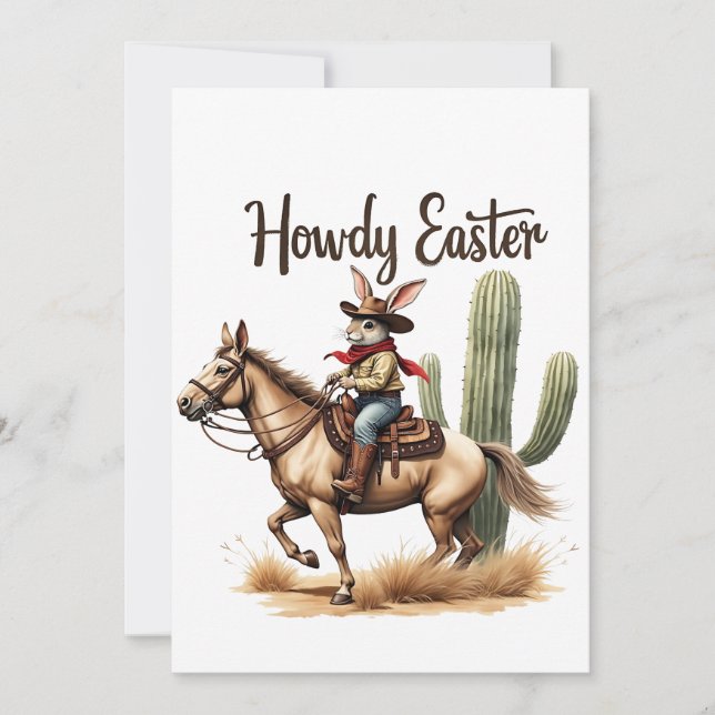 Hur påskharen ridande en häst cowboy  inbjudningar (Framsida)