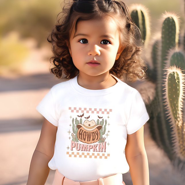 Hur Pumpkin Halloween Retro Western Rosa T Shirt (Howdy Pumpkin Halloween Retro Western Pink Toddler T-shirt)