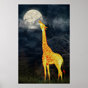 Hur smakar måne? Giraffe och Måne Poster
