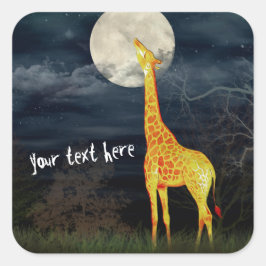Hur smakar måne? Giraffe och Måne Sticke Fyrkantigt Klistermärke