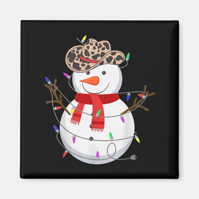 Hur Snowman Rollig Cowboyhatt Western Jul 2 Magnet (Framsidan)