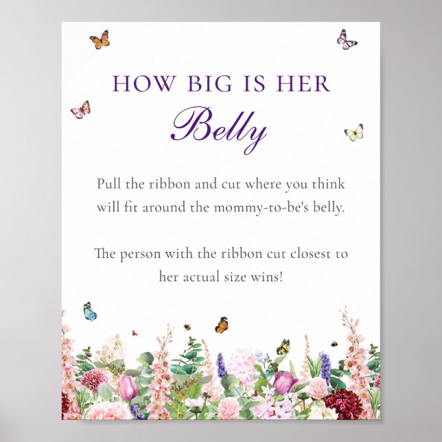Hur stor är hennes Belly? | Blommigtar och fjärila Poster (Framsidan)