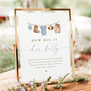 Hur Stor Är Hennes Mage Cowboy Baby Shower Skylt