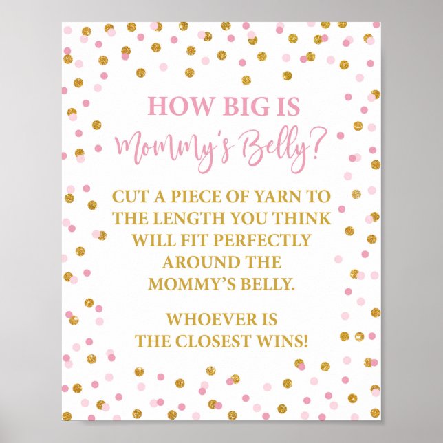 Hur stor är Mamma Belly Baby Shower Game Rosa? Poster (Framsidan)