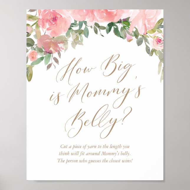 Hur stor är Mamma Belly Rosa Blommigt Baby Shower? Poster (Framsidan)