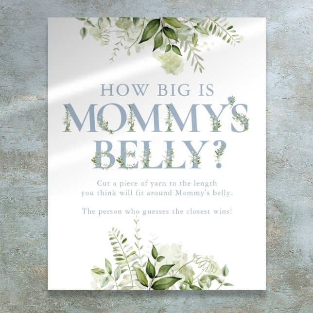 Hur Stor Är Mammans Mage Blå Barnkalas Poster (How Big Is Mommy's Belly Blue Baby Shower Poster)