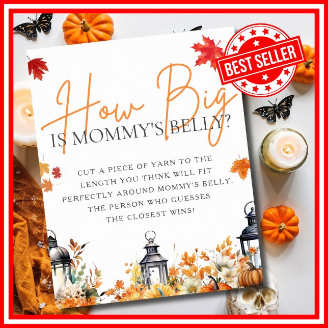 HUR STOR ÄR MAMMAS MAGEN Ett Litet Pumpa-Spel Poster (HOW BIG IS MOMMY'S BELLY A Little Pumpkin is on the Way Fall Autumn Baby Shower Game Poster )